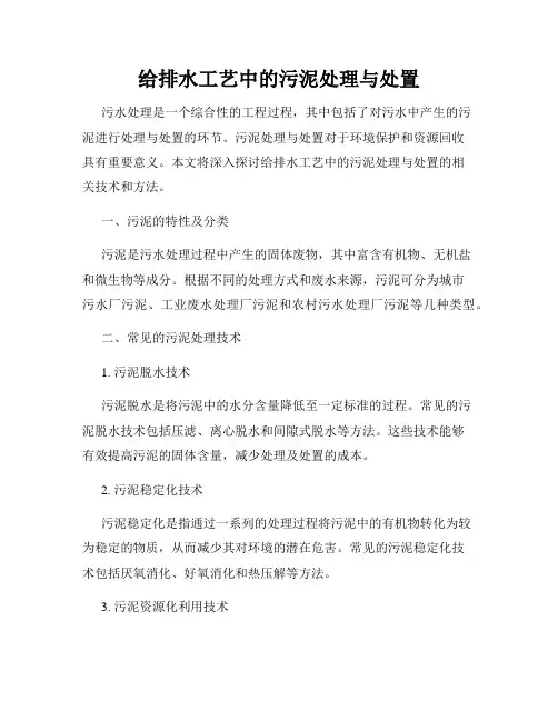 给排水工艺中的污泥处理与处置