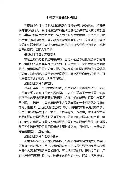 5种致富最新创业项目