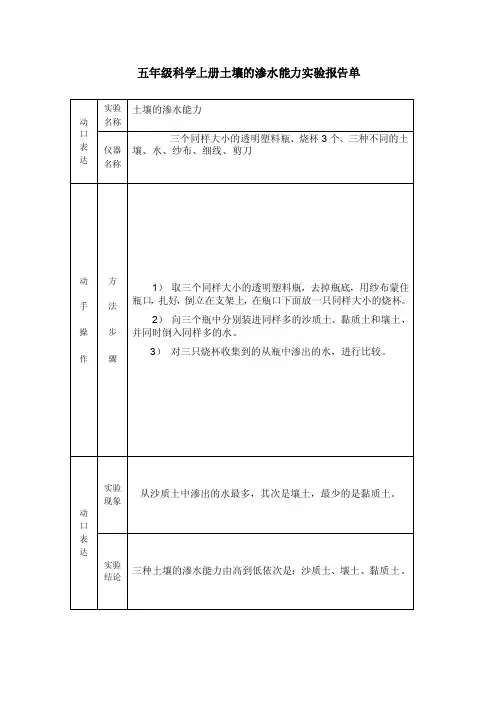五年级科学上册土壤的渗水能力实验报告单.doc