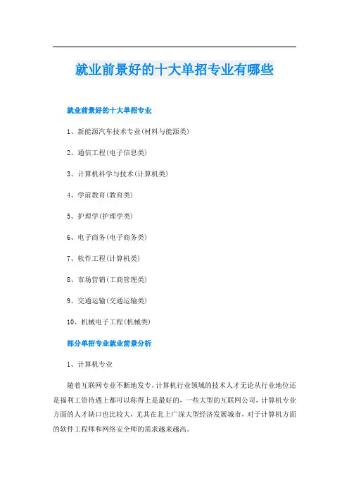 就业前景好的十大单招专业有哪些