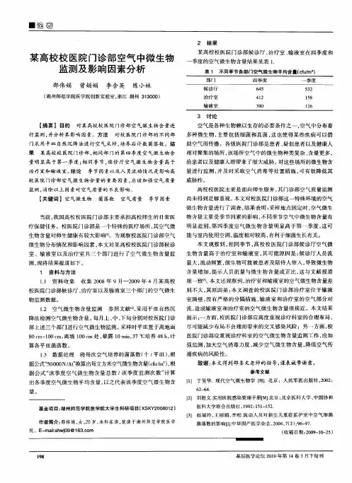 某高校校医院门诊部空气中微生物监测及影响因素分析