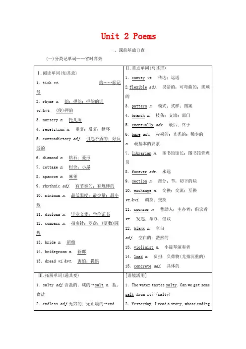 高考英语大一轮复习 Unit 2 Poems教案(含解析)选修6-高三选修6英语教案