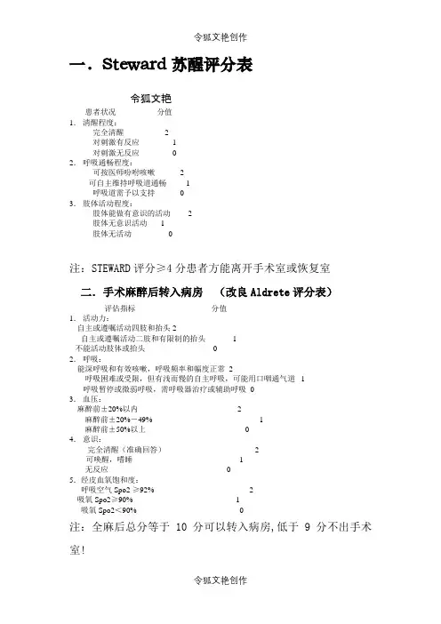两个苏醒评分表之令狐文艳创作