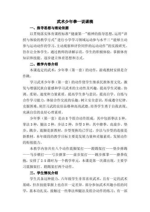 武术少年拳一说课稿