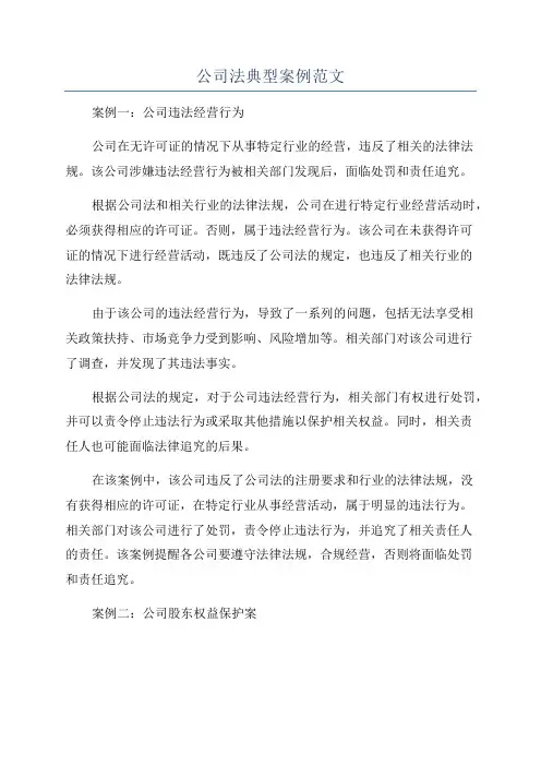 公司法典型案例范文