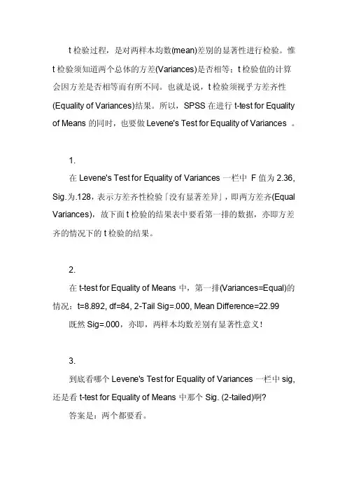 独立样本T检验结果解读