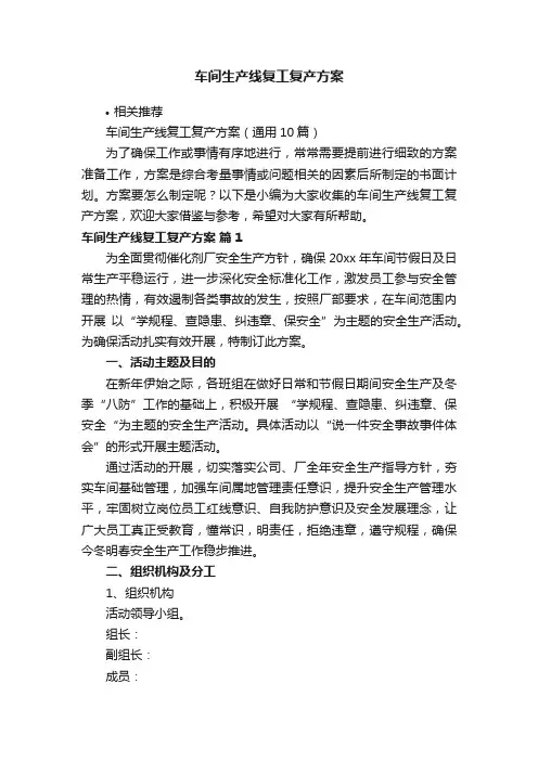 车间生产线复工复产方案