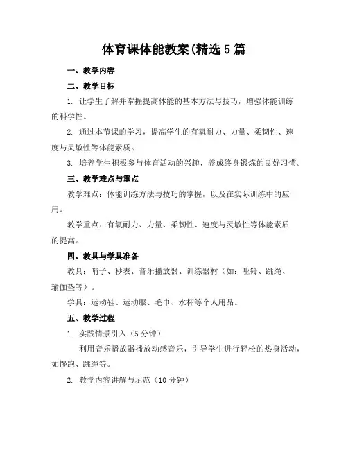 体育课体能教案5篇
