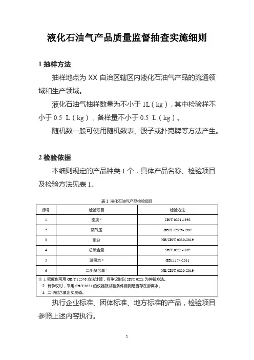 液化石油气产品质量监督抽查实施细则