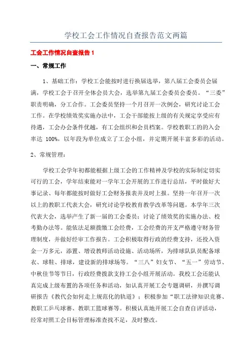 学校工会工作情况自查报告范文两篇
