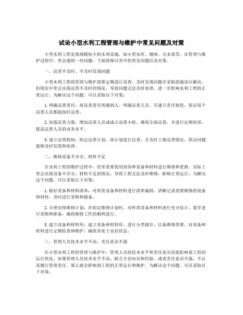 试论小型水利工程管理与维护中常见问题及对策