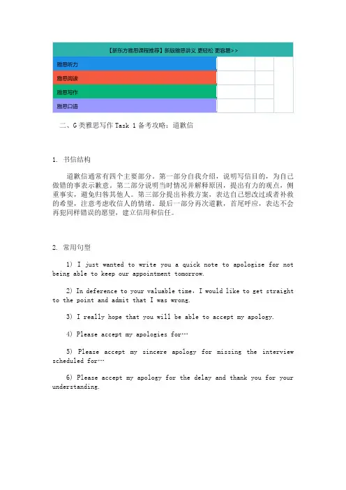 雅思G类小作文写作思路：道歉信