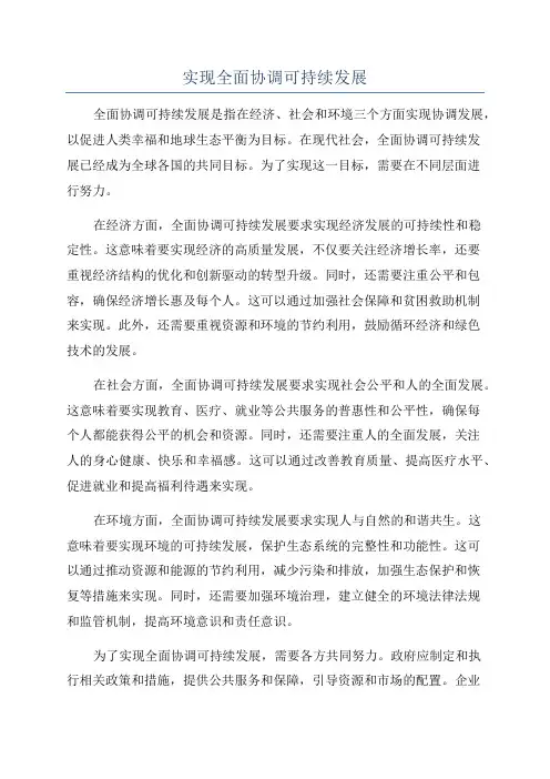 实现全面协调可持续发展