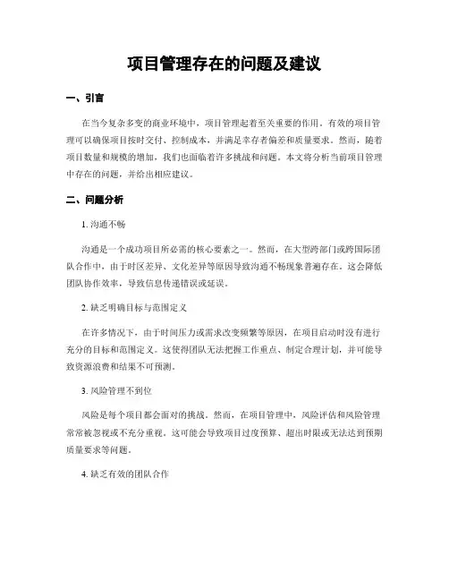 项目管理存在的问题及建议