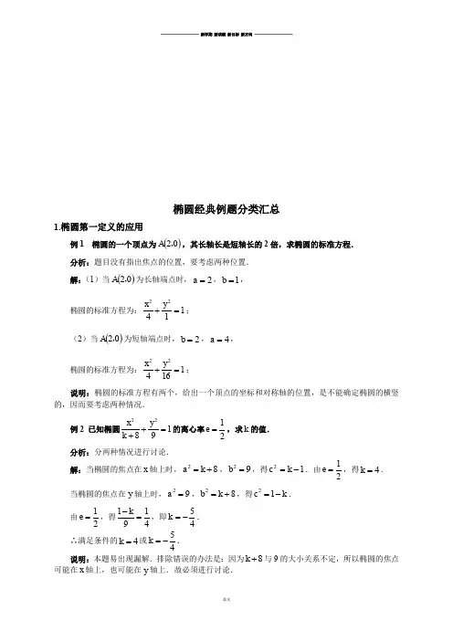 高中数学人教A版选修2-1椭圆经典例题分类汇总.docx
