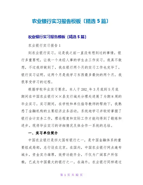 农业银行实习报告模板(5篇)