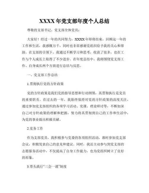 XXXX年党支部年度个人总结