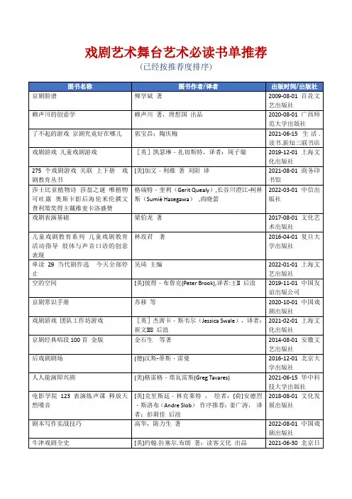 戏剧艺术舞台艺术必读书单推荐[精美打印版本]