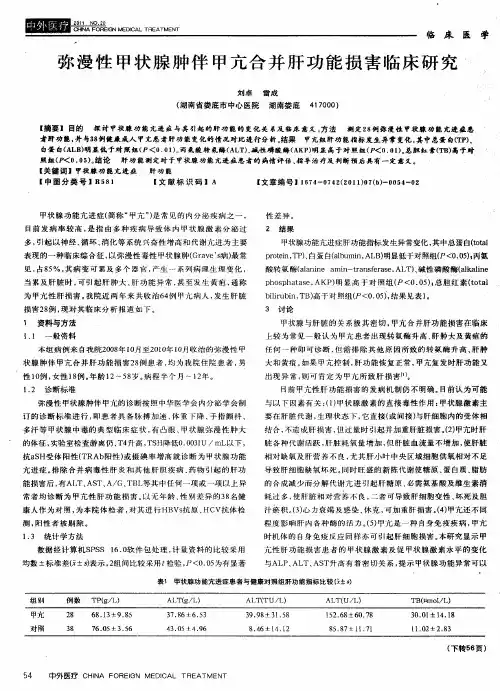 弥漫性甲状腺肿伴甲亢合并肝功能损害临床研究