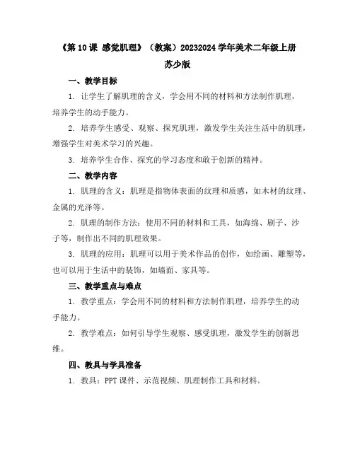 《第10课感觉肌理》(教案)2023-2024学年美术二年级上册苏少版