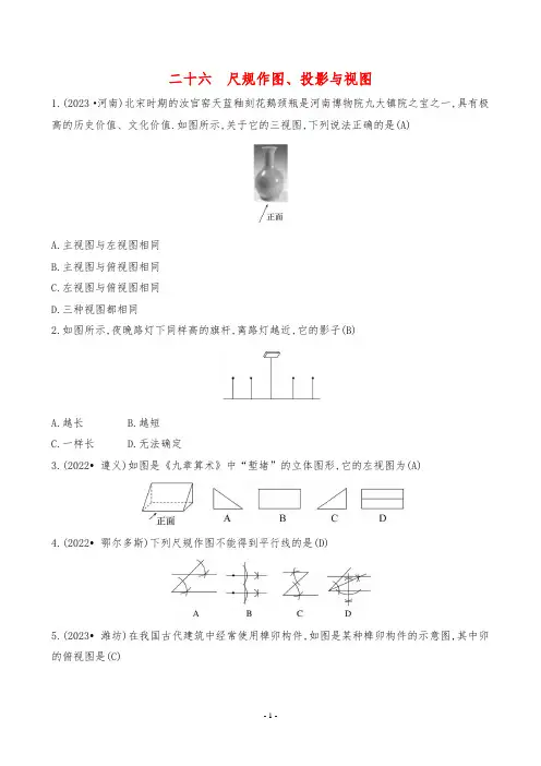 2024年中考数学总复习考点培优训练考点二十六 尺规作图、投影与视图