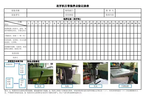 攻牙机日常保养点检记录表