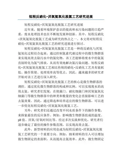 短程反硝化-厌氧氨氧化脱氮工艺研究进展