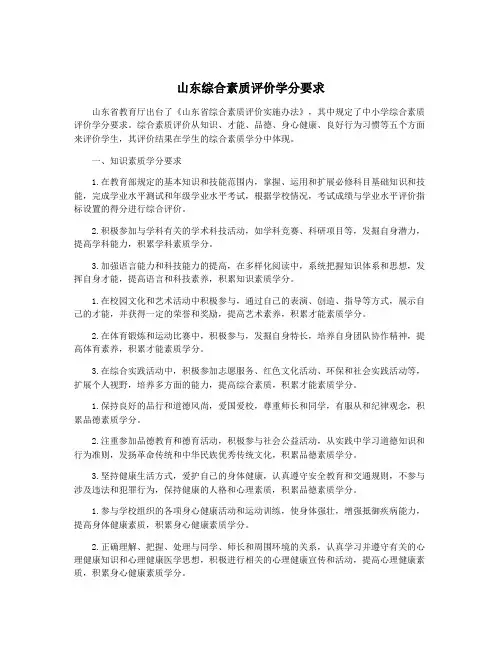 山东综合素质评价学分要求