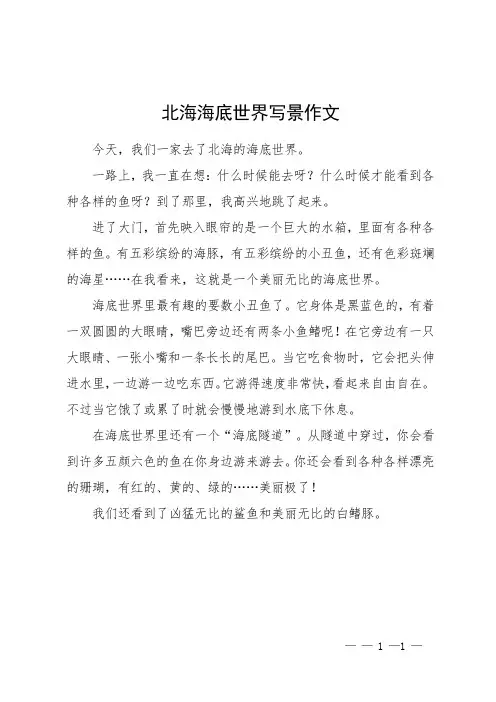 北海海底世界写景作文