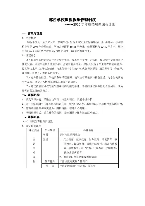 2020学年度邬桥学校拓展型课程计划