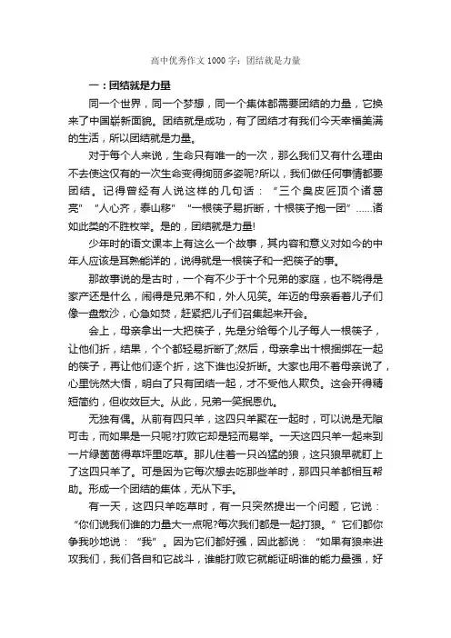 高中优秀作文1000字：团结就是力量_高中作文_