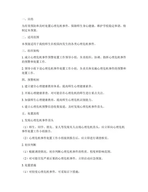 心理危机事件预警处置预案