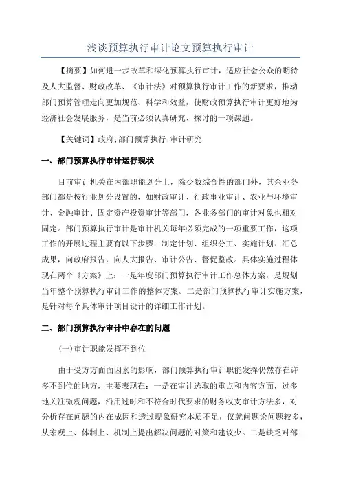 浅谈预算执行审计论文预算执行审计