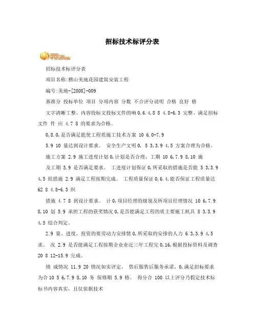 招标技术标评分表