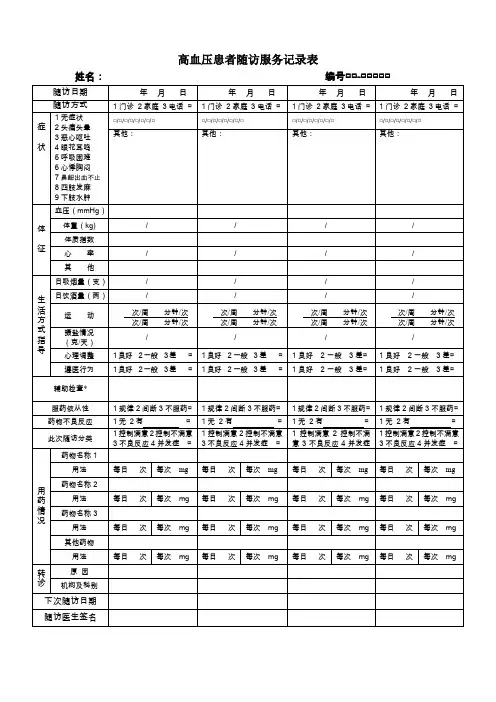 高血压随访记录表