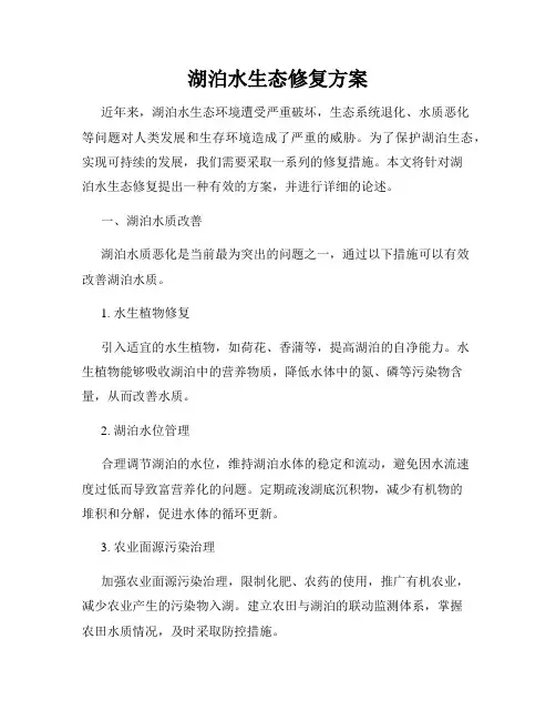 湖泊水生态修复方案