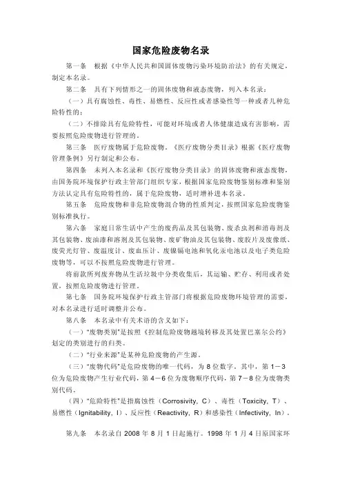 016 国家危险废物名录