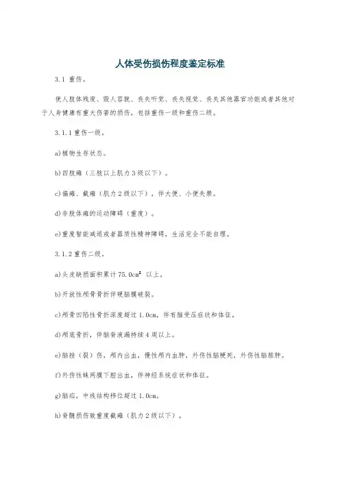 人体受伤损伤程度鉴定标准