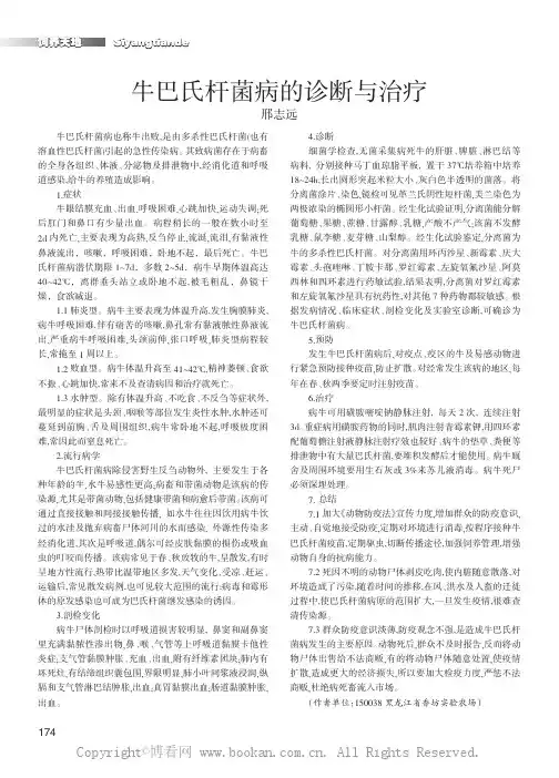 牛巴氏杆菌病的诊断与治疗