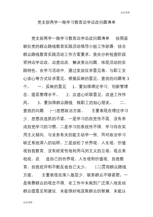 党支部两学一做认真学习教育边学边改问题整治清单.doc