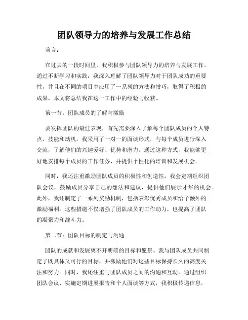 团队领导力的培养与发展工作总结