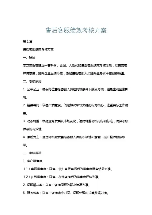 售后客服绩效考核方案