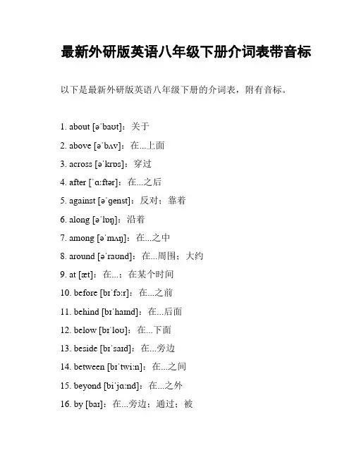 最新外研版英语八年级下册介词表带音标