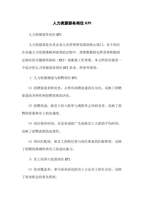 人力资源部各岗位KPI