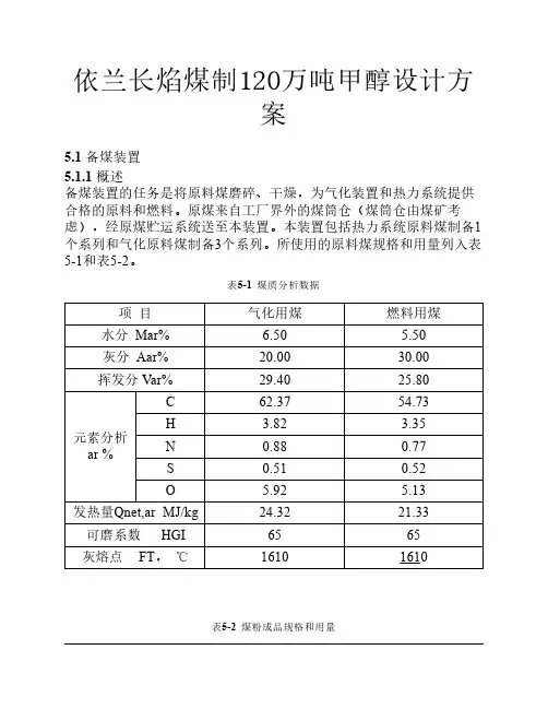 煤制120万吨甲醇设计方案