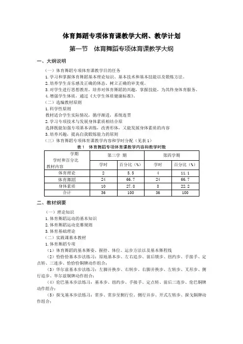 体育舞蹈专项体育课教学大纲、教学计划