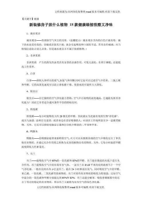 【健康】新房装修适合放的植物