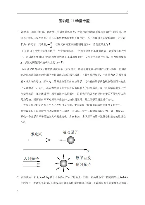 压轴题07 动量专题(原卷版)-2020年高考物理挑战压轴题(尖子生专用)