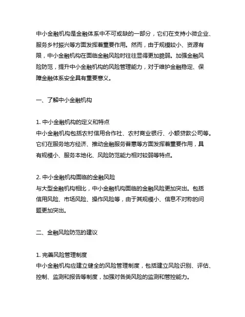 中小金融机构 金融风险防范 建议