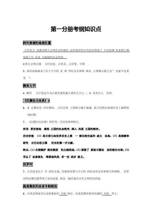 2023年上海高中历史会考考纲知识点含答案